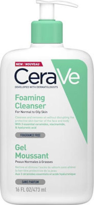 CeraVe Foaming Cleanser Αφρίζον Gel Καθαρισμού για Πρόσωπο και Σώμα με Υαλουρονικό Οξύ, Ceramides και Νιασιναμίδη 473ml