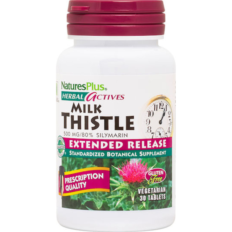 Nature's Plus Herbal Actives Milk Thistle Extended Release 500mg 30 ταμπλέτες
