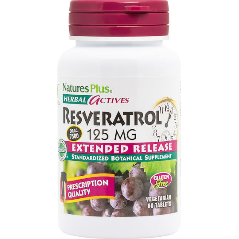 Nature's Plus Herbal Actives Resveratrol Extended Release Ειδικό Συμπλήρωμα Διατροφής 60 ταμπλέτες
