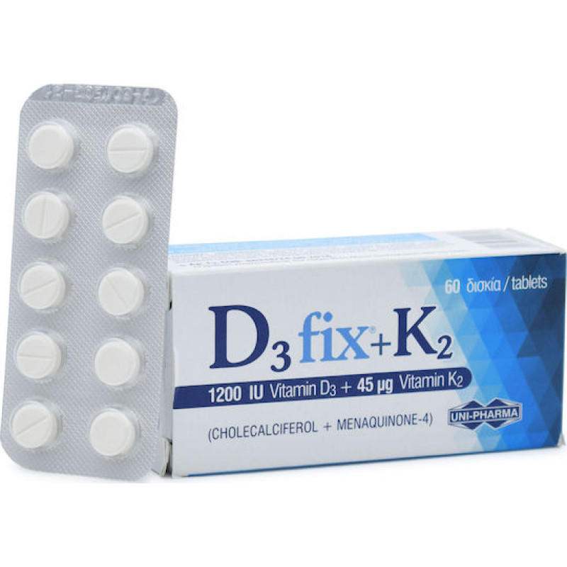 UNI-PHARMA D3 Fix 1200IU + K2 45μg, 60 Tabs
