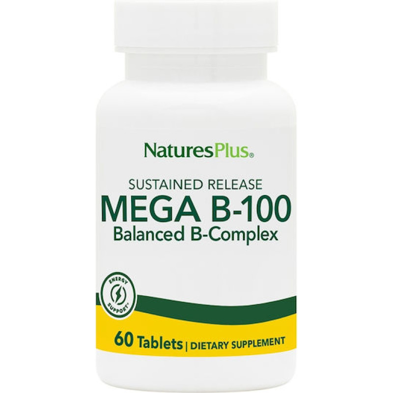Nature's Plus Mega B-100 Βιταμίνη για Ενέργεια, Ενίσχυση του Ανοσοποιητικού & το Νευρικό Σύστημα 100mg 60 ταμπλέτες