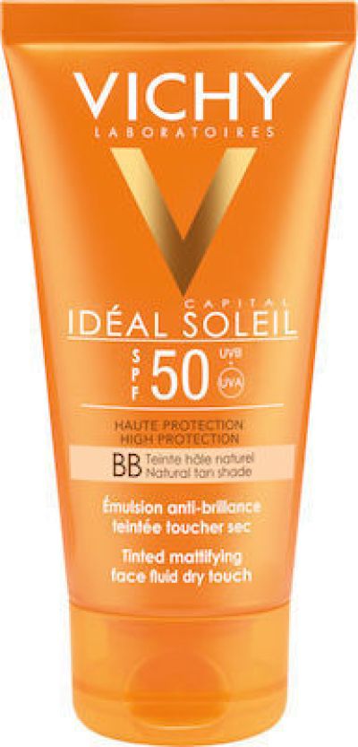 Vichy Ideal Soleil BB Tinted Dry Touch Face Fluid Mat SPF50+ 50ml - Αντηλιακή Κρέμα Με Χρώμα & Ματ Αποτέλεσμα