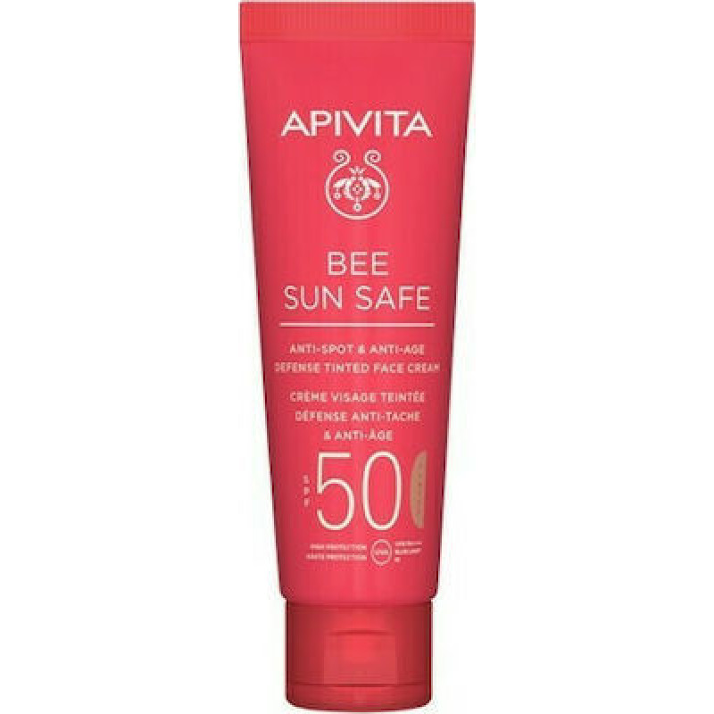 Apivita Bee Sun Safe Anti-Spot & Anti-Age SPF50 Tinted , Αντηλιακή Κρέμα Προσώπου με Χρώμα κατά των Πανάδων & των Ρυτίδων 50ml