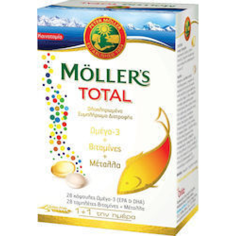 MOLLER'S Total Ιχθυέλαιο + Μουρουνέλαιο Omega 3 28caps+28tabs