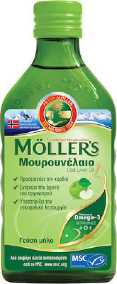 Moller's Μουρουνέλαιο Cod Liver Oil Apple Flavour με ευχάριστη γεύση μήλο 250ml