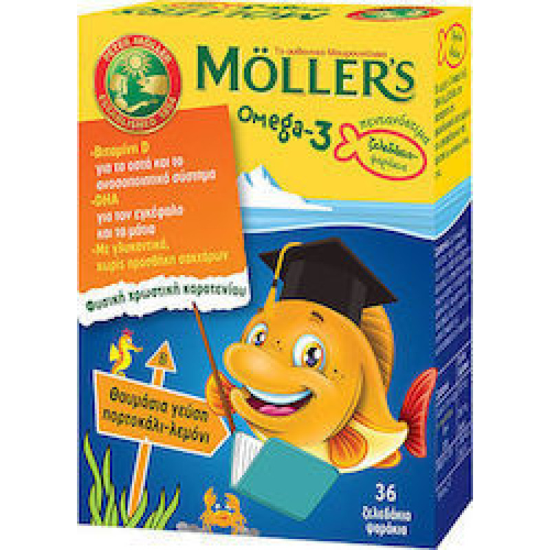 MOLLER'S Omega-3 Zελεδάκια-Ψαράκια Με Γεύση Πορτοκάλι- Λεμόνι 36τμχ