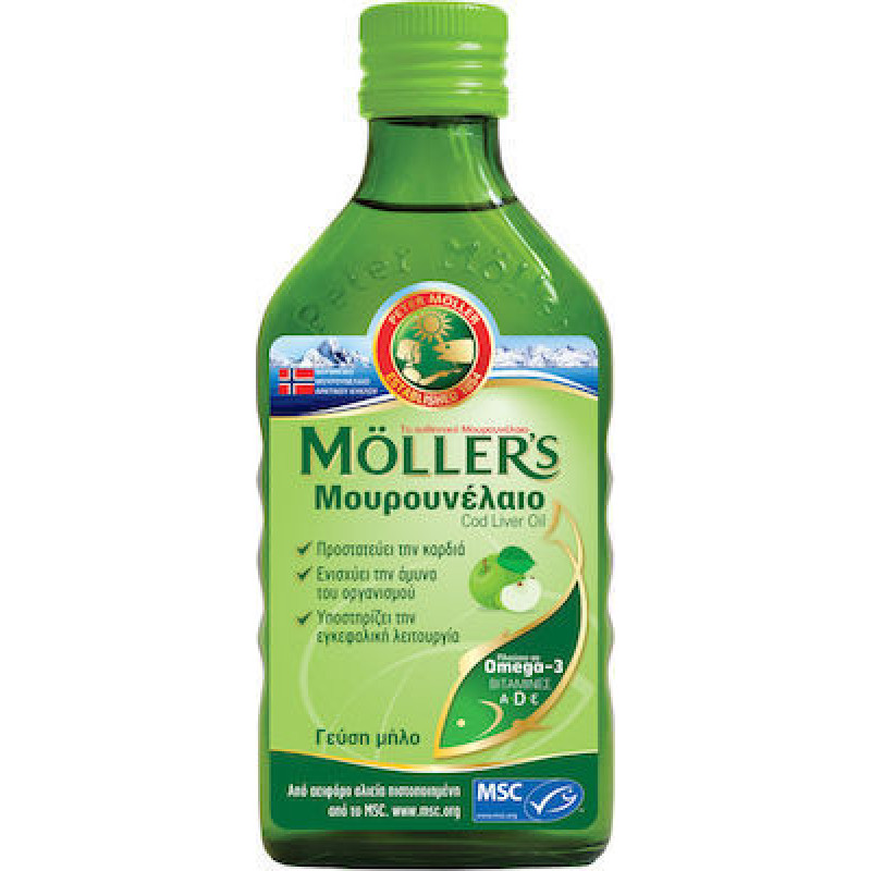 Moller's Μουρουνέλαιο Cod Liver Oil Apple Flavour με ευχάριστη γεύση μήλο 250ml