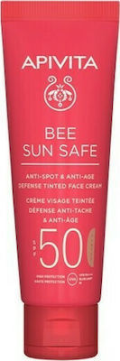 Apivita Bee Sun Safe Anti-Spot & Anti-Age SPF50 Tinted , Αντηλιακή Κρέμα Προσώπου με Χρώμα κατά των Πανάδων & των Ρυτίδων 50ml